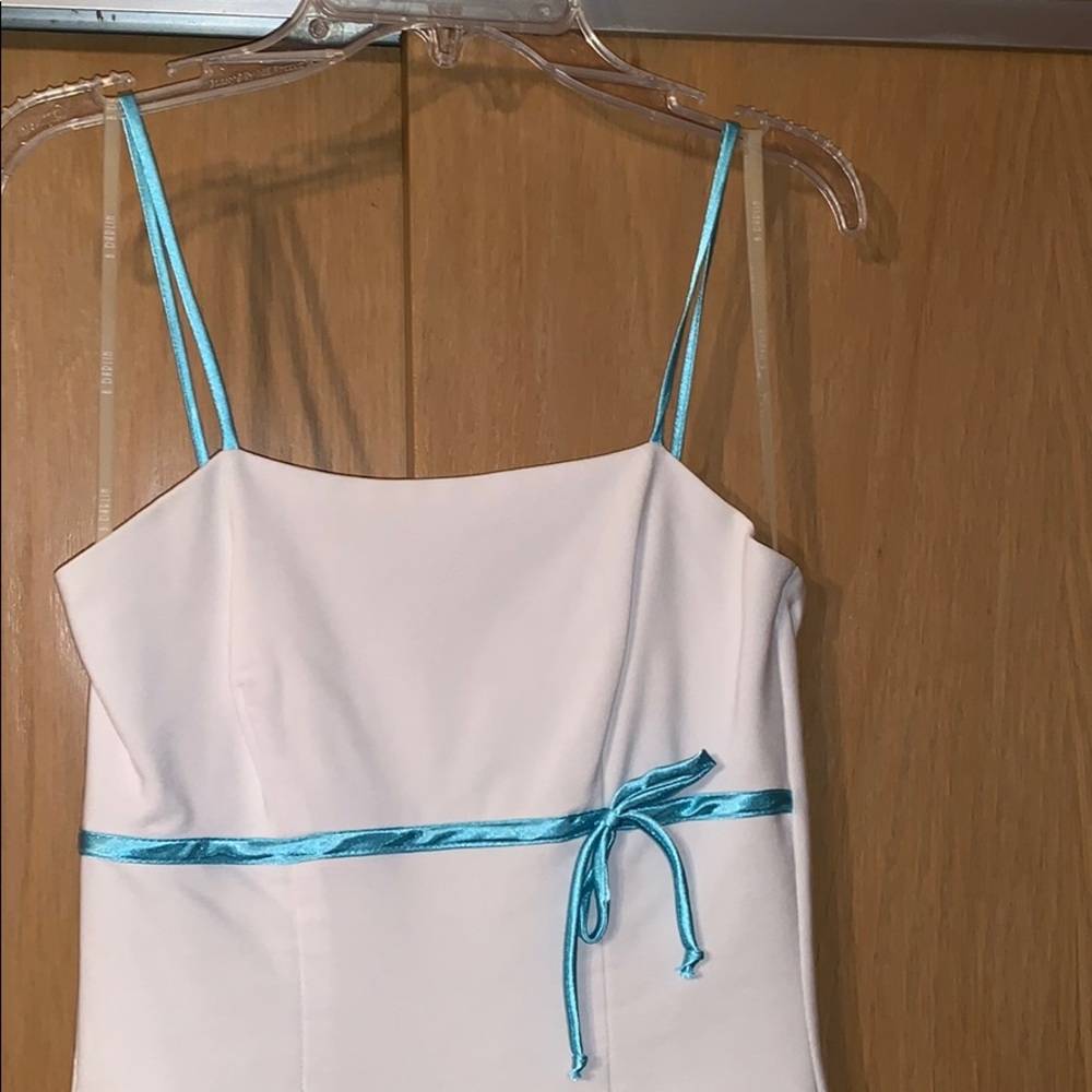 White Dress with Aqua Blue Bow - Picture 2 of 6